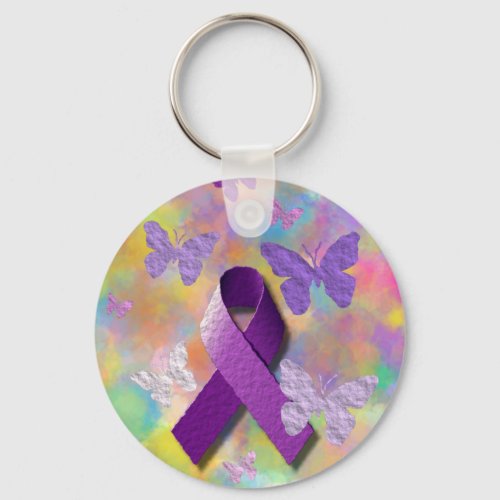 Purple Ribbon Butterflies with Colorful Art Keychain