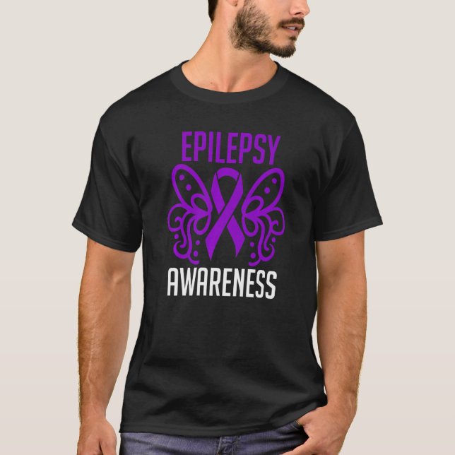 Purple Ribbon Butterfly  Epilepsy Awareness T-Shirt (Front)