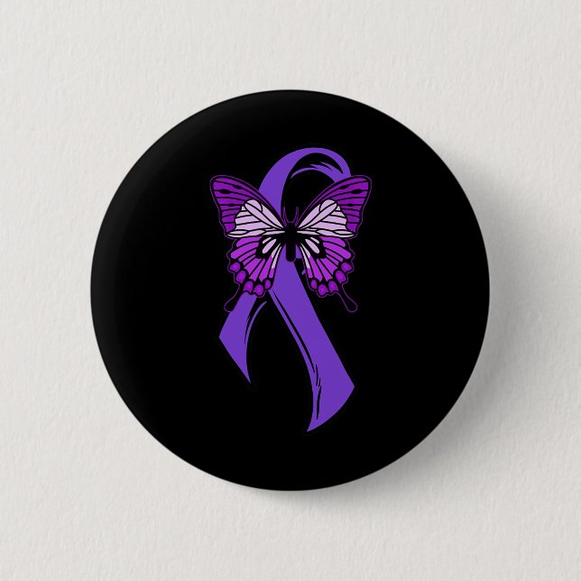 Purple Ribbon Butterfly - Fibromyalgia Awareness 3 Button (Front)