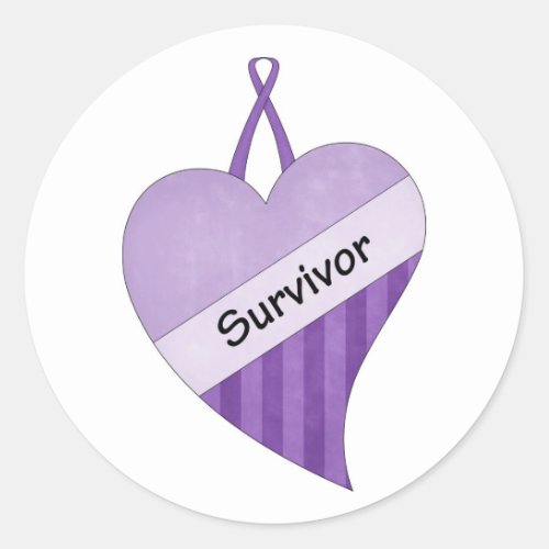 Purple Ribbon cancer awareness survivor heart stic Classic Round Sticker