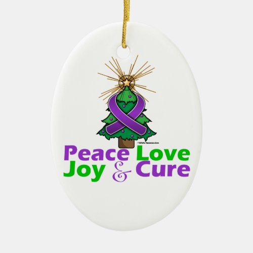 Purple Ribbon Christmas Peace Love Joy  Cure Ceramic Ornament