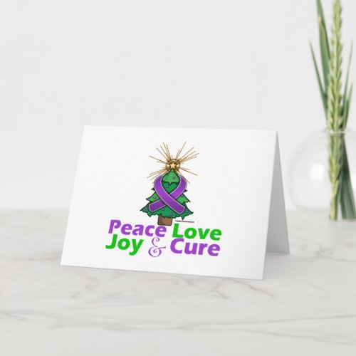 Purple Ribbon Christmas Peace Love Joy  Cure Holiday Card