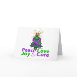 Purple Ribbon Christmas Peace Love Joy Cure Holiday Card