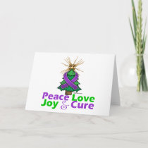 Purple Ribbon Christmas Peace Love Joy Cure Holiday Card