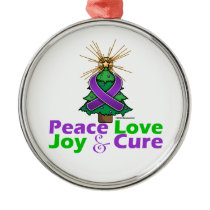 Purple Ribbon Christmas Peace Love, Joy & Cure Metal Ornament