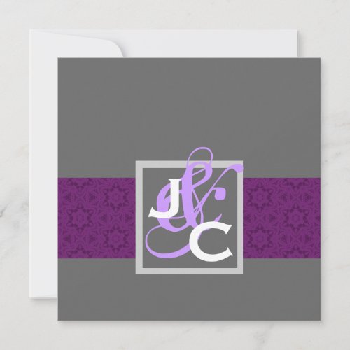 Purple Ribbon Damask Wedding Template Custom Announcements