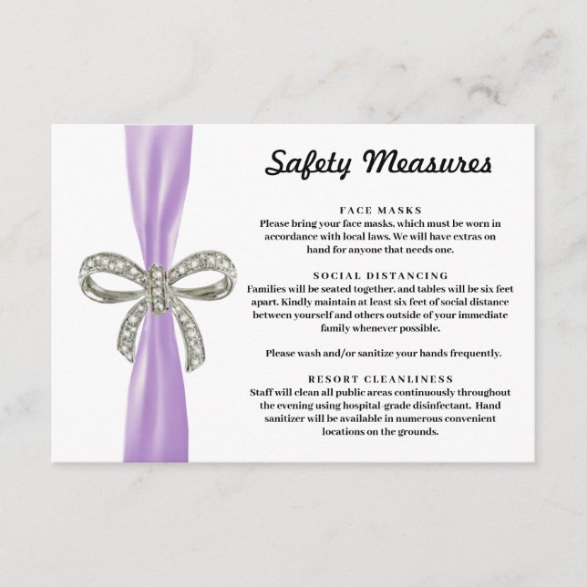 Purple Ribbon Diamond Bow Safety Measures Enclosure Card (Front)