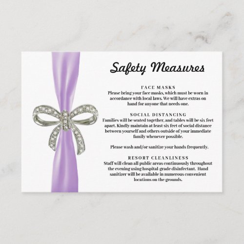 Purple Ribbon Diamond Bow Safety Measures Enclosure Card