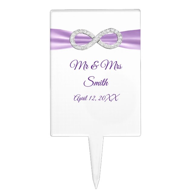Purple Ribbon Diamond Infinity Wedding Cake Topper (Front)