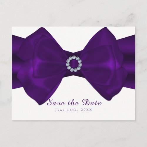 Purple Ribbon  Diamonds Elegant Save the Date Announcement Postcard