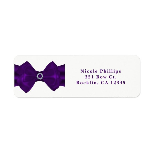 Purple Ribbon & Diamonds Glam Bling Invitation Label (Front)