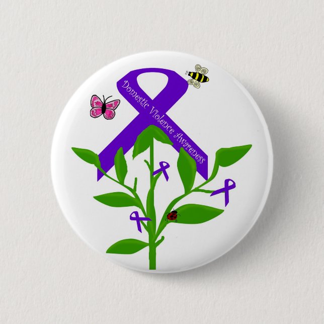 Purple ribbon Domestic Violence Awareness button (Front)