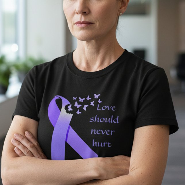 Purple Ribbon Domestic Violence Awareness Love T-Shirt (Creator Uploaded)