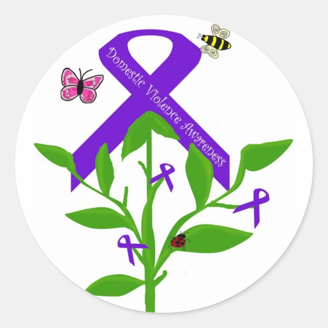 Purple ribbon Domestic Violence Awareness stickers (Front)