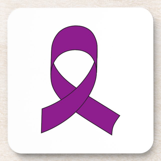 Purple Ribbon Drawing Beverage Coaster (Front)