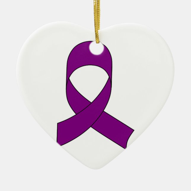 Purple Ribbon Drawing Ceramic Ornament (Front)