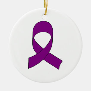 Purple Ribbon Drawing Ceramic Ornament