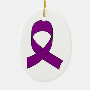 Purple Ribbon Drawing Ceramic Ornament