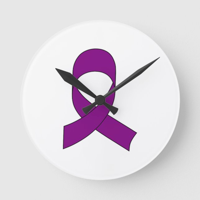 Purple Ribbon Drawing Round Clock (Front)