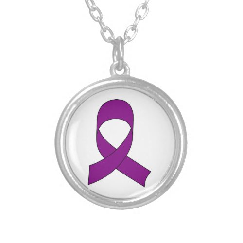 Purple Ribbon Drawing Silver Plated Necklace