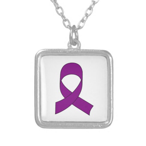 Purple Ribbon Drawing Silver Plated Necklace