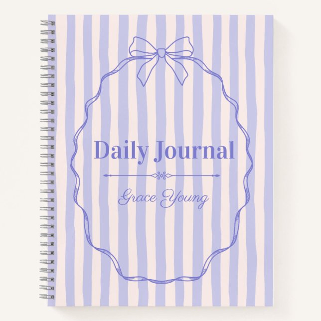 Purple Ribbon Elegant Personalized Name Custom Notebook (Front)