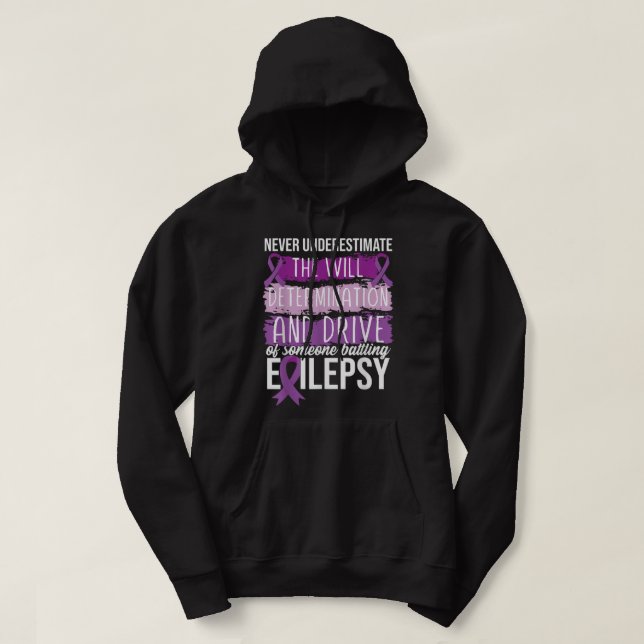 Purple Ribbon Epilepsy Warrior Hoodie (Design Front)