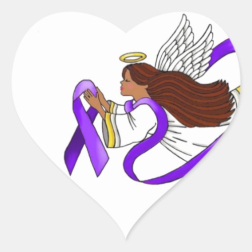 Purple Ribbon Ethnic Angel of Awareness Heart Sticker