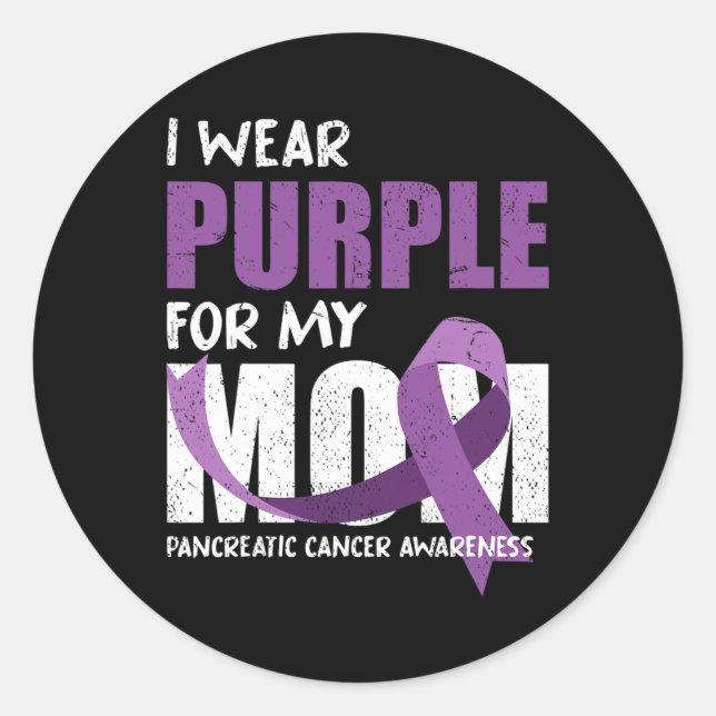 Purple Ribbon Fighter Mom Pancreatic Cancer Awaren Classic Round Sticker (Front)