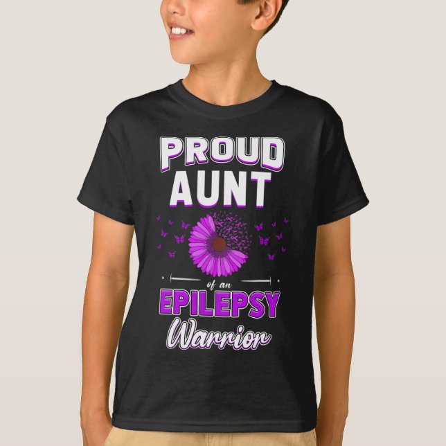 Purple Ribbon Flower Proud Aunt Nephew Niece Epile T-Shirt (Front)