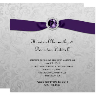Purple Silver Post Wedding Invitations Announcements Zazzle Purple Ribbon Gem Silver Post Wedding Invitation