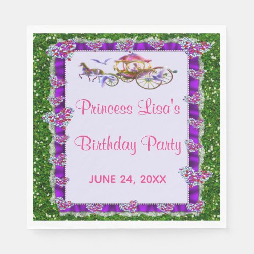 Purple Ribbon Green Glitter Royal Princess Napkins