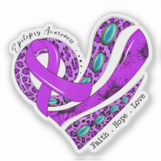 Purple Ribbon Heart Epilepsy Awareness Sticker