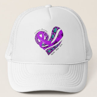 Purple Ribbon Heart Epilepsy Support Trucker Hat