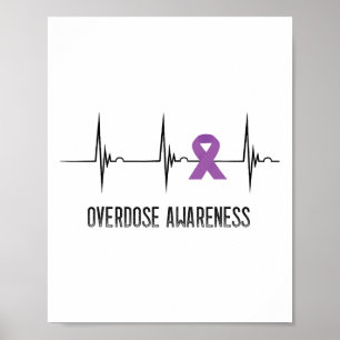 Purple Ribbon Heartbeat Ekg Pulse Overdose Awarene Poster