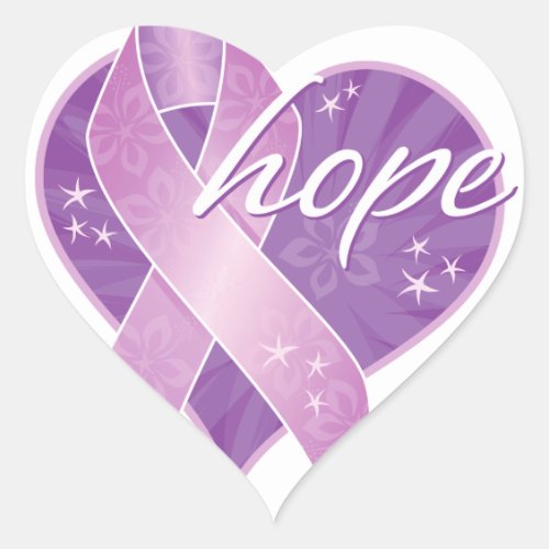 purple ribbon hope heart sticker