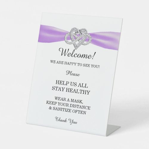 Purple Ribbon Infinity Heart Wedding Safety  Pedestal Sign