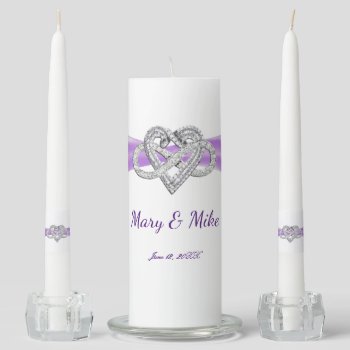 Purple Ribbon Infinity Heart Wedding Unity Candle Set by atteestude at Zazzle