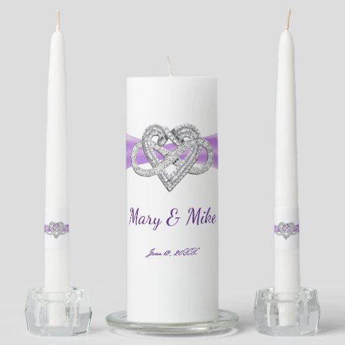 Purple Ribbon Infinity Heart Wedding Unity Candle Set