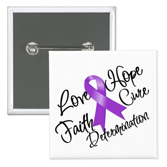 Purple Ribbon Love Hope Determination Pinback Buttons