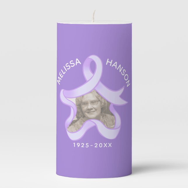 Purple ribbon memory photo star name pillar candle (Front)