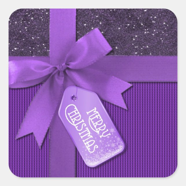 Purple Ribbon Merry Christmas Gift Stickers (Front)