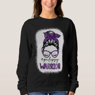 Purple Ribbon Messy Bun Warrior Epilepsy Awareness Sweatshirt