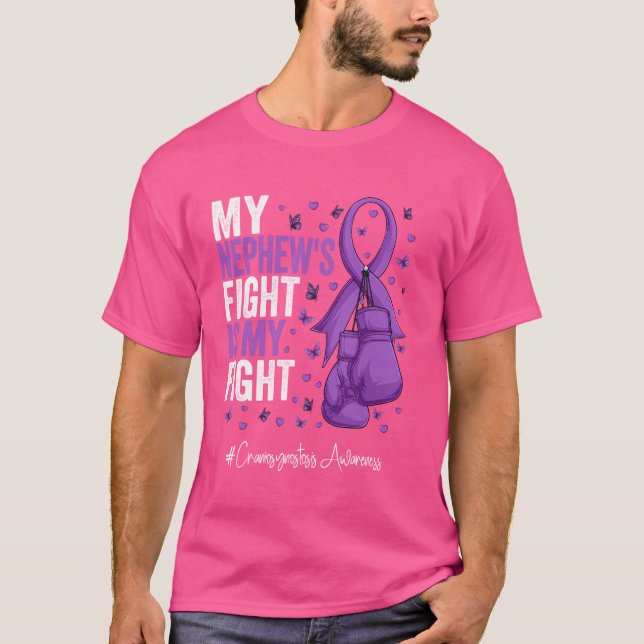 Purple Ribbon Nephew Craniosynostosis Awareness T-Shirt (Front)