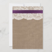 Purple Ribbon On Burlap & Lace Bridal Shower Invitation (Back)