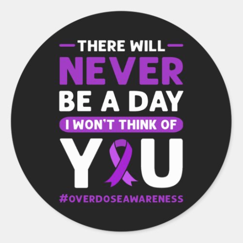 Purple Ribbon Overdose Awareness 1  Classic Round Sticker