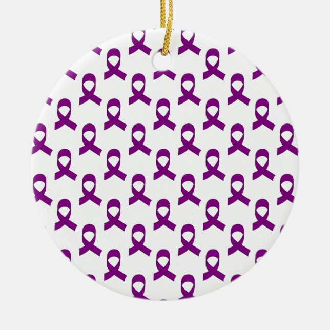 Purple Ribbon Pattern Ceramic Ornament (Front)