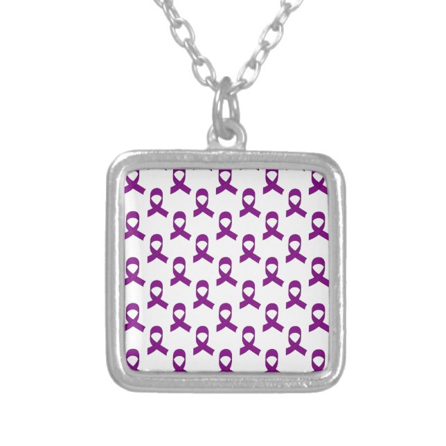 Purple Ribbon Pattern Silver Plated Necklace (Front)