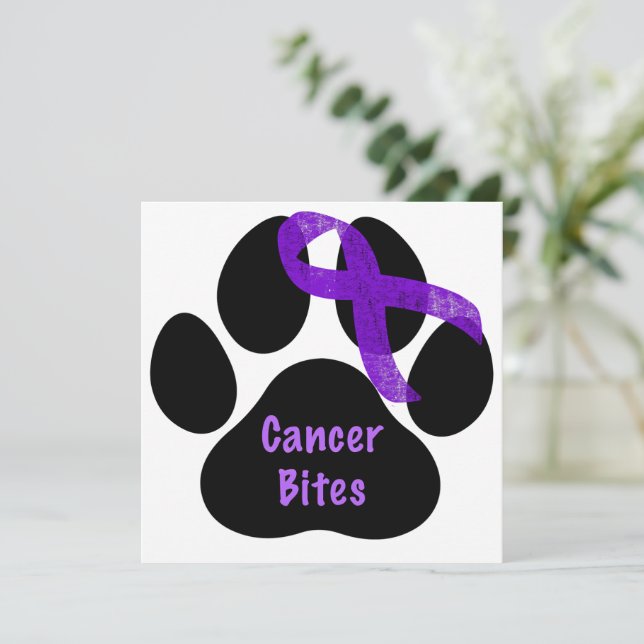 Purple Ribbon Paw Print Pancreatic Cancer Card (Standing Front)