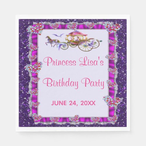 Purple Ribbon Purple Glitter Royal Princess Napkins